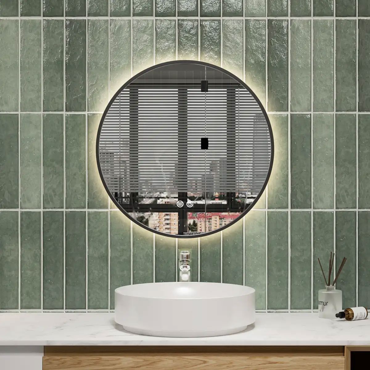 Espejo LED Circular Lux Negro MirrorOn 60x60 cm Luz Cálida