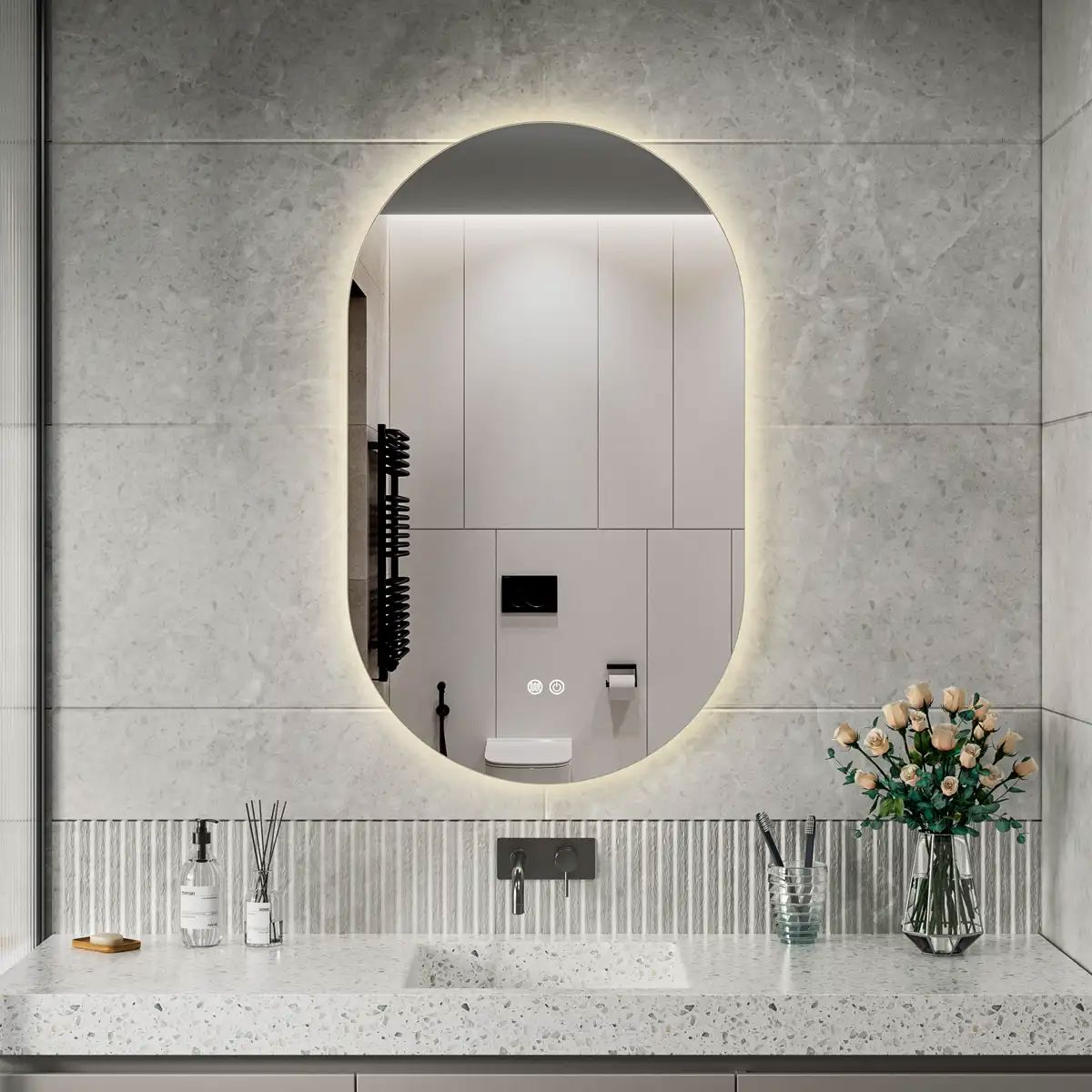 Espejo LED Rectangular Brio Pastilla Vertical MirrorOn 100×60 cm Luz Cálida